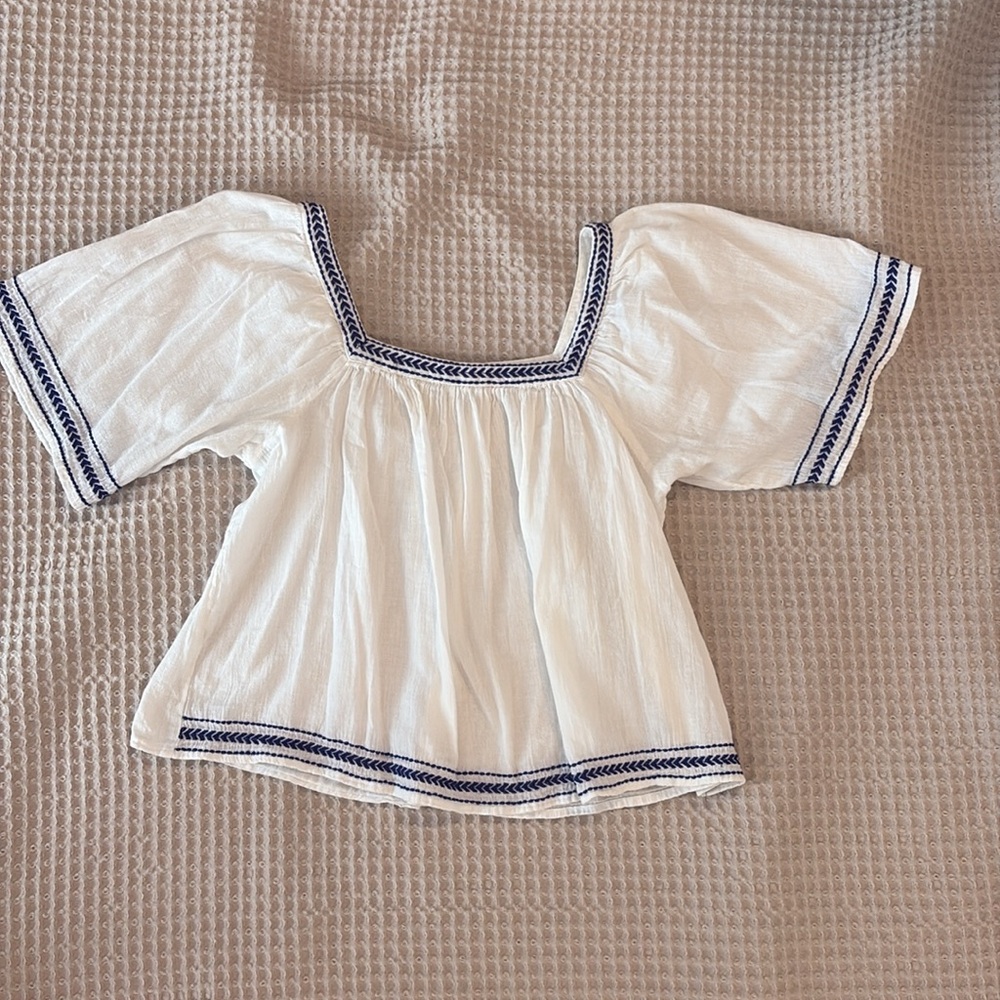 Mango White Blouse with Blue embroidery